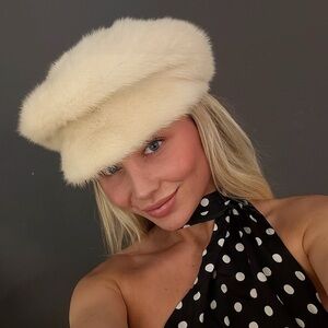 100% authentic mink fur white hat Russian style apres ski aspen vibes brim